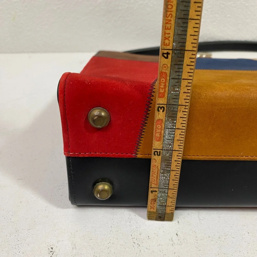 Vintage 60s Colorblock Patchwork Suede Leather Frame Handbag Mod Mid Century